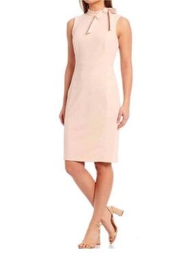 NWT! Calvin Klein Tie Neck Sleeveless Pale Pink Sheath Dress. Size 10